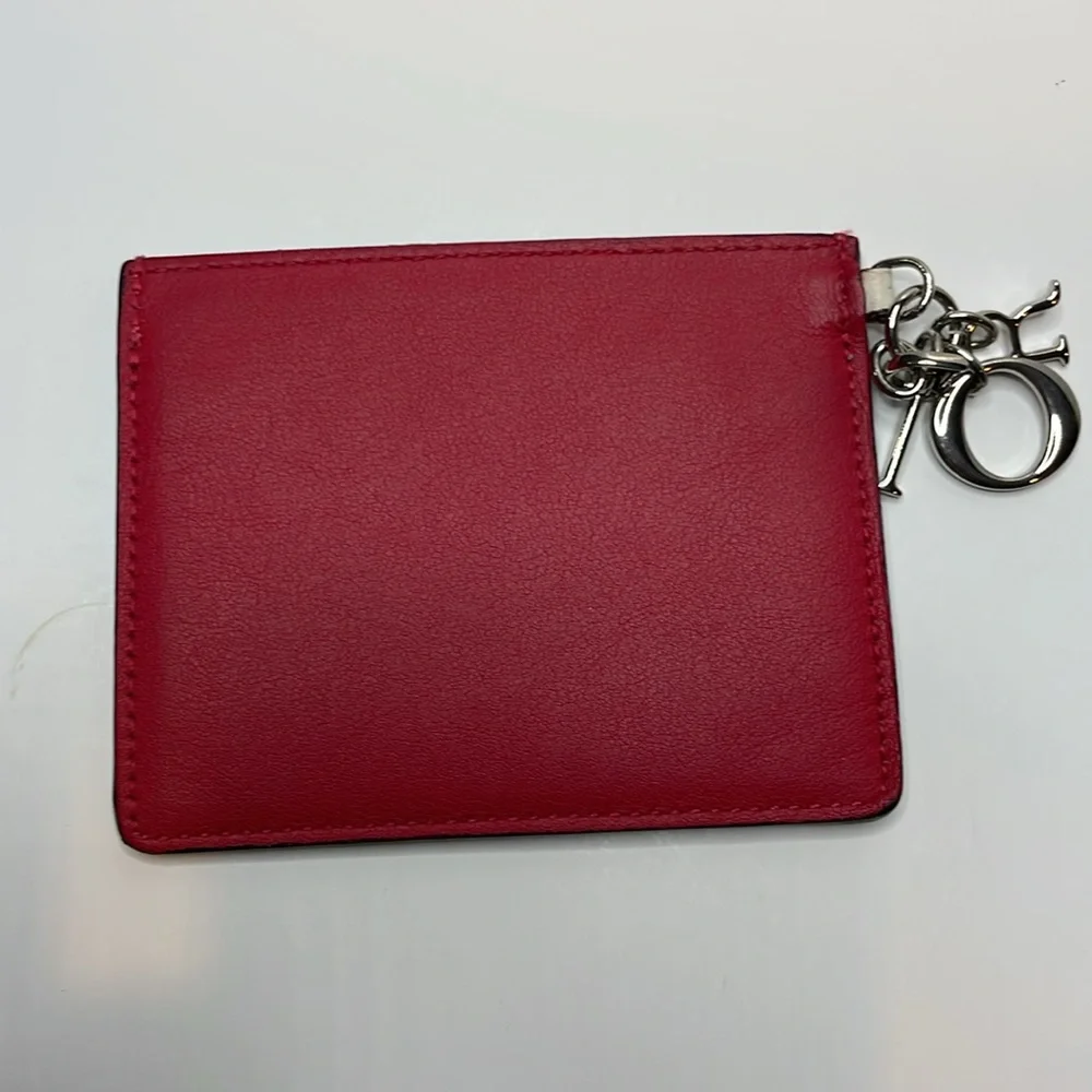 Christian Dior Blue and White Leather Card Holder with Logo Charm
